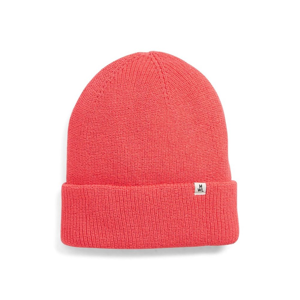 Madewell Recycled Cotton Beanie Pink Ribbed Knit Hat Logo Tag New NWOT Women's